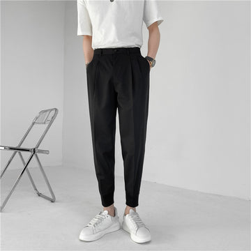 Aidase 2021 New Summer Men's White Suit Pants Korean Stylish Trousers Male Elastic Waist Solid Tapered Ankle Length Casual Pants Man aidase-shop